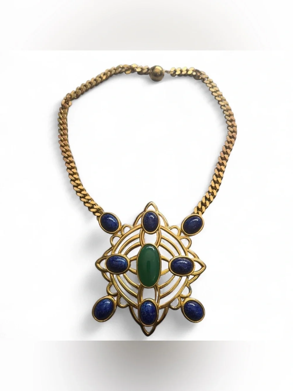 Kittelberger gold necklace with blue and green stones #jewelry